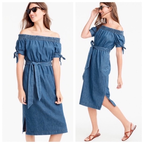 J. Crew Dresses & Skirts - J. Crew Off The Shoulder Chambray Midi Dress